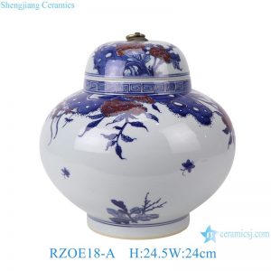 RZOE18-A Classic Chinese Underglaze Red and Blue Porcelain Storage Jar Handcrafted Art Container