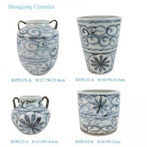 RZPI103-B /RZPI122-A /RZPI123-A /RZPI125-A Jingdezhen Handpainted Floral Pattern Subtle Blue and White Vase Urns Flower Pot