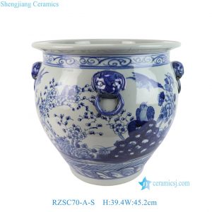 RZSC70-A-S Blue and White Ancestor Character Lion Head Ceramic Flower Pot Garden Planter