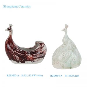 RZSM02-A / RZSM04-A Solid color Red Celadon Ceramic Peacock Sculpture