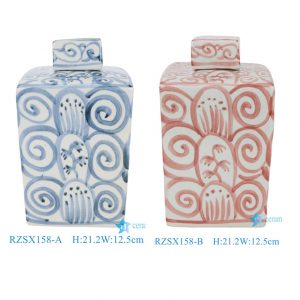 RZSX158-A-B Jingdezhen Folks Hand Painted Flower Motif Porcelain Square Lidded Jar