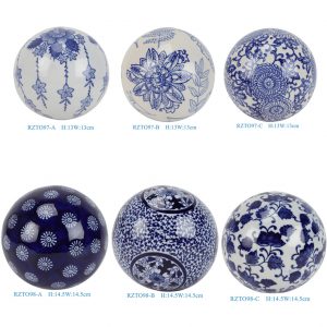 RZTO97-098 13cm 14.5cm Blue and White Flower Pattern Big Ceramic Ball for Decoration