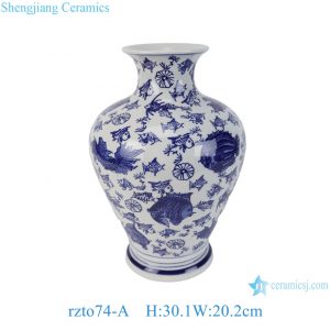 Rzto74-A Blue and White Porcelain Fish Flower Pattern Vases  for Home Decoration