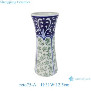 Rzto75-A Green Blue and White Leaf Flower Pattern Chinese Style Flower Vase Decoration