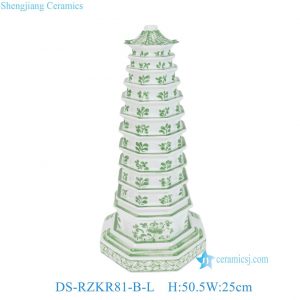 DS-RZKR81-B-L High Quality Green and White Floral Pattern Decorative Ceramic Table Pagoda Lamp
