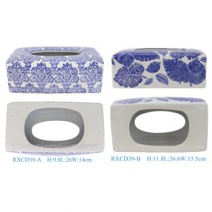 RXCD39-A-B  Wholesale Blue and White Flower Pattern Square Ceramic Tissue Box