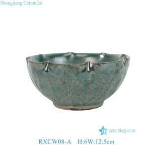 RXCW08-A  Jingdezhen Decorative Green Crackle Glaze Lotus Rim Bowl
