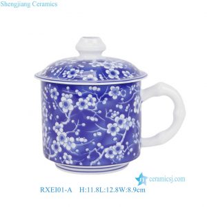 RXEI01-A  Jingdezhen Blue and White Ice Plum Pattern Ceramic Tea Cup With Lid