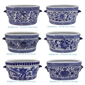 RXEM07-A-B-C-D-E-G-LS Wholesale Affordable Blue and White Floral Motif Ceramic Houseplant Growers With Handles