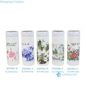 RXFD01-A-B-C-D-E Chinese Styles 280ml Ceramic Thermos Cup Double Glaze Ceramic Liner Water Cup Blue and White Porcelain