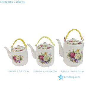 RXFE01-D-L-M-S Wholesale Colorful Peony Flower Pattern Ceramic Tea Pot With Handle