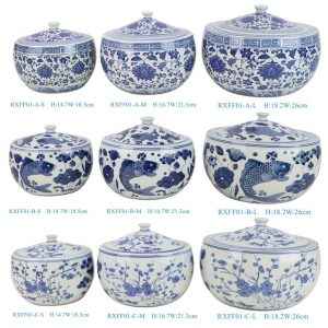 RXFF01-A-B-C-L-M-S Wholesale Blue and White Ceramic Coffee Sugar Tea Storage Jar with Lid Decorative Pot