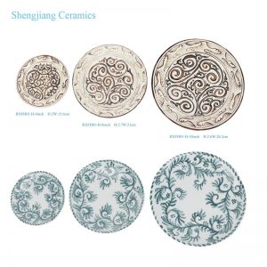 RZKR75-U RXFH01-H  6/8/10inch Brown Blue and White Twisted Leaf Pattern Ceramic Plate Dinnerwares Dish Charger Plate