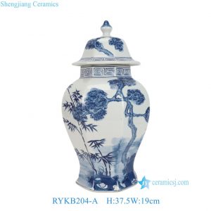 RYKB204-A Decal Pine Baboo Plum Pattern Octangon Ceramic Temple Jar for Home Decor