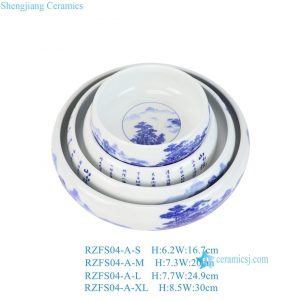 RZFS04-A-XL-L-M-S Chinese Blue and White Landscape Pattern Ceramic Flower Bowl Pot Fish Tank