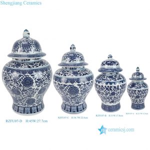 Wholesale Blue and White Ceramic Flower Pattern Temple Jar for Home Decoration