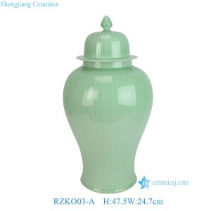 RZKO03-A  Beautiful Bean Green Glaze Carved Bamboo Joint Pattern Ceramic Temple Jar for Home Decor
