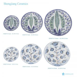 RZKR75-D-F-6inch-8inch-10inch Blue and White Buds Floral Pattern Hand-Painted Ceramic Serving Platter Dinnerwares
