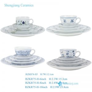 RZKR75-H-L-T-N -6inch-8inch-10inch Blue and White Floral Leaf Pattern Handpainted Ceramic Plates Coffee Cup Serving Platter