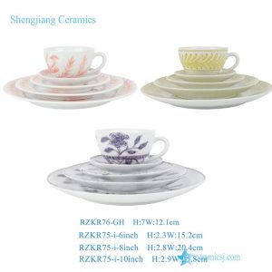 RZKR75-I-M-V 6/8/10inch Jingdezhen Handpainted Yellow pink Purple Color Leaf Flower Pattern Ceramic Coffee Cup Dinnerwares Plate Dish