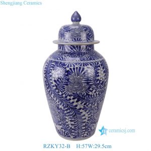 RZKY32-B Blue And White Blooming Flower Pattern Porcelain Temple Jar Ceramic Urn
