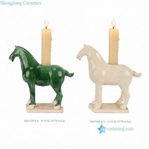 RZLN28 Antique Pottery Horse Candle Holder Vintage Ceramic Figurine Handmade Classical Animal Statue Home Decor Gift