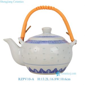 RZPV10-A Jingdezhen Blue and White Rice Grain Pattern Ceramic Tea Pot 350ML