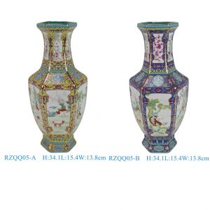 RZQQ05-A-B  Jingdezhen Antique Hexagon Chinese Porcelain Vase with Zodiac Pattern for Home Decor Collections