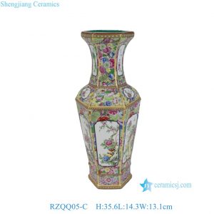 RZQQ05-C Jingdezhen Antique Hexagon Chinese Millefleurs Thousand Flowers Ceramic Vase