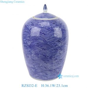 RZSI32-E Wholesale New Blue and White Sea Wave Motif Decorative Jar With Lid from Jingdezhen