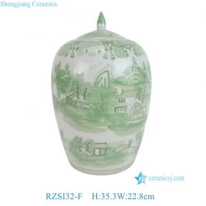RZSI32-F Wholesale New Green and White Landscape Motif Decorative Jar With Lid