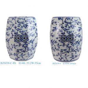 RZSI38-C-8S-39-J Chinese Semi-Handmade Blue and White Flower Bird Pattern Porcelain Art Deco Drum Stool Home Decorative Outdoor Garden Stool