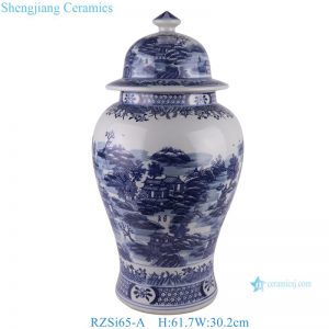 RZSi65-A Jingdezhen Blue and White Landscape Pattern Porcelain Ginger Jar Ceramic Lidded Pot Urns