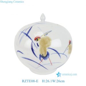 RZTE08-E Hand Painted Doucai Crane and Poem Pattern Watermelon Shape Decorative Ceramic Jar for Home Decoration