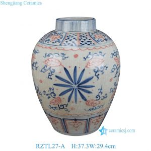 RZTL27-A Jingdezhen Hand Painted Blue and Red Floral Pattern Decorative Ceramic Vase for Home Decor Sidetable Collections Living Room
