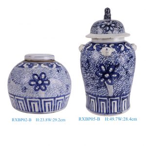 RXBP02-05-B Big and Small Hand Painted Wholsale Blue White Floral Pattern Ceramic Jar with Lid for Home Decor Villa Hotel