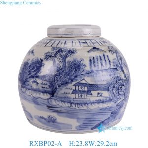 RXBP02-A 2026 New Unique Whosale Blue White Landscape Pattern Big Ceramic Ginger Jar for Home Decor Villa