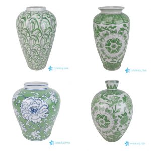 RXEM Series Modern Green Floral Porcelain Vase Statement Piece for Luxury Home Decor