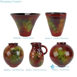 RXFI-series Jingdezhen Ceramic Red Reactive Glaze Round shape Flower Vase Decoration