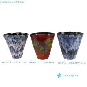 RXFI07-A-B-C Jingdezhen Blue Red Color Reactive Glaze Irregular shape Ceramic Flower Pot  Vase