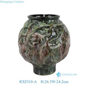 RXFI10-A Factory Price Unique Modern Artistic Kiln-transformed Glaze Green-red-black Irregular Ceramic Vase for Modern Family
