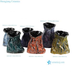 RXFI16 Series Jingdezhen Yao Bian Reactive Glaze Vase Handmade Irregular Multi-Color Ceramic Flower Vase
