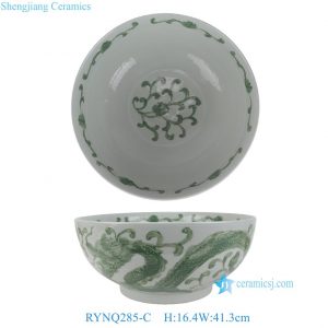 RYNQ285-C Extra Large Hand-Painted Green Dragon Decorative Ceramic Bowl for Plants Grower Narcissus
