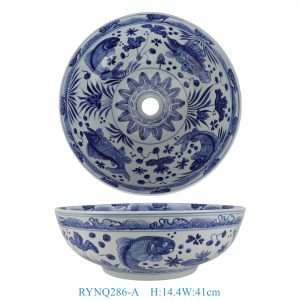 RYNQ286-A Durable Scratches-Resistant High-Temperature Underglaze Blue White Ceramic Bathroom Sink