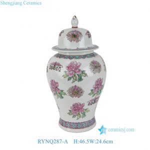 RYNQ287-A High Quality Hand Painted Famille Rose Peony Motif Temple Jar with Cover for Home Decor Villa Hotel