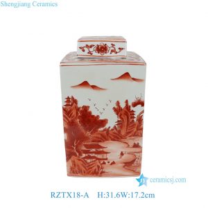 RZTX18-A High Quality Hand Painted Landscape Motif Square Jar with Cover for Home Decor Villa Hotel