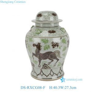 DS-RXCG08-F High Quality Brown Green Grape Horse Pattern Porcelain Jar for Table Lamp