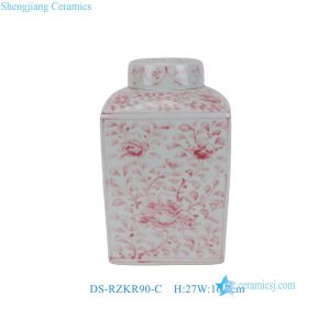 DS-RZKR90-C High Quality Hand Painted Pink White Flower Motif Square Shape Porcelain Table Lamp Body for Light