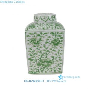 DS-RZKR90-D Popular Hand Painted Green White Tangled Branch Motif Square Shape Porcelain Table Lamp Body for Light
