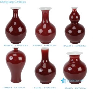 RXAM07-ABCDEF Jingdezhen Chinese Oxblood Red Ceramic Flower Vase Tabletop Vase Decotation